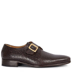 Men's VITELO Ostrich Print Leather Monk Shoes M 57 - Brown