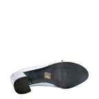 Women's EYE Cross Over Block Heel Leather Mule Sandals L 47 - Silver