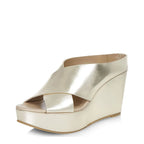 Women's EYE Cross Over Leather Wedge Mule Sandals G 99 - Gold
