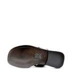 Men's VITELO Ostrich Print Toe Loop Leather Mule Sandals 214-3 - Black