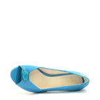 Women's Eye Peep-Toe Mid-Heel Patent Leather Court Shoes L 44 - Turquoise