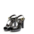 Women's EYE Strappy High Heel Leather Sandals L 40 - Black Patent