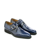 Men's Eye Croc Print Leather Monk Shoes 5480 PC 11 - Blue