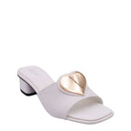 Women's CIARA Kai Heart Trim Low Heel Mules - White
