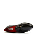 Women's VITELO Croc Print Leather Loafers with Horse Bit Trim Shoes L 3 - Black Croc