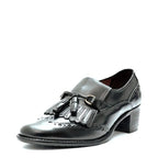 Women's VITELO Tassel & Brogue Leather Loafer Shoes F 66 - Black