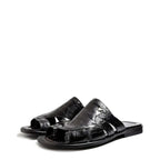 Men's VITELO Croc Print Toe Loop Leather Mules M 38 - Black