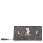 Women's Long & Son Cute Cat Long Credit Card and Purse Wallet with Tassel 12295-C - Dark Grey