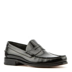 Men's LOAKE Princeton Polished Leather Moccasin Shoes - Black
