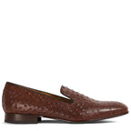 Men's VITELO Ostrich Print Leather Slipper Shoes M 50 - Brown Ostrich