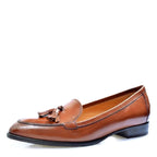 Women's EYE Pointed Toe Polished Leather Loafer Shoes F 108 - Tan