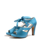 Women's EYE Strappy High Heel Tie-Up Leather Sandals L 34 - Turquoise
