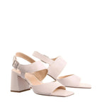 Women's HÖGL Julie 7-106510 Trapezoid Heeled Leather Sandals - Cream