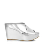 Women's EYE Cross Over Leather Wedge Mule Sandals G 99 - Silver
