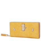 Women's Long & Son Cute Cat Long Credit Card and Purse Wallet with Tassel 12295-C - Yellow