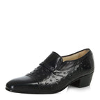 Men's EYE Ostrich Print Cuban Heel Leather Slip-On Shoes M 46 - Black
