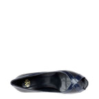 Women's EYE Peep-Toe Leather High Heel Court Shoes F 112 - Navy