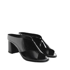 Women's EYE Cross Over Block Heel Leather Mule Sandals L 47 - Black Patent