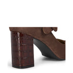 Women's Eye Mary Jane Block Heel Leather Shoes G 130 - Brown Suede