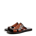 Men's VITELO Croc Print Toe Loop Leather Mule Sandals M 38 - Brown
