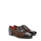Women's VITELO Lace-up Leather Patent and Suede Brogue Shoes G 63 - Brown Patent