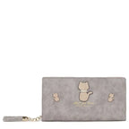 Women's Long & Son Cute Cat Long Credit Card and Purse Wallet with Tassel 12295-C - Light Grey