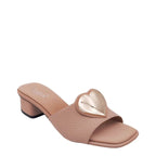 Women's CIARA Kai Heart Trim Low Heel Mules - Beige