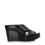 Women's EYE Cross Over Leather Wedge Mule Sandals G 99 - Black