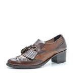 Women's VITELO Tassel & Brogue Leather Loafer Shoes F 66 - Brown