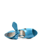 Women's EYE Strappy High Heel Tie-Up Leather Sandals L 34 - Turquoise