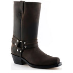 Men's Grinders Harness Hi Western Cowboy Leather Boots with Leather Sole - Brown Crazyhorse