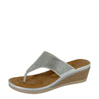 Women's Cipriata L238 Sandra Toe Post Diamante Wedge Sandals - Silver