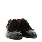 Women's VITELO Brogue Leather & Suede Tassel Loafer Shoes G 29 - Black Patent
