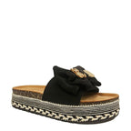 Women's Truffle Collection Tuberose5 Teddy & Bow Flatform Sliders - Black