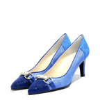 Women's EYE Snake Print Leather Pointed Court Shoes G 126 - Royal Blue