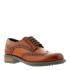 Men's BANDWAGON Danish Five Eyelet Lace-Up Brogue Leather Shoes - Tan