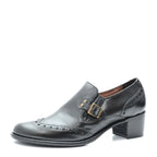Women's VITELO Brogue & Buckle Leather Loafer Shoes F 67 - Black