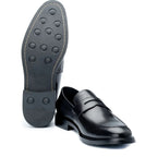 Men's John White Banff Leather Penny Loafer Shoes - Black
