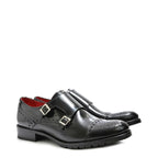 Women's VITELO Double Monk Semi-Brogue Leather Shoes F 116 - Black