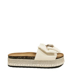 Women's Truffle Collection Tuberose5 Teddy & Bow Flatform Sliders - White