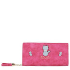 Women's Long & Son Cute Cat Long Credit Card and Purse Wallet with Tassel 12295-C - Rose Red