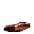 Men's EYE Lizard and Ostrich Print Leather Slip-On Shoes M 13 - Tan