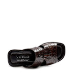 Men's VITELO Ostrich Print Toe Loop Leather Mule Sandals 214-3 - Brown