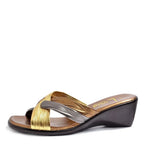 Women's Lucia Cross Strap Mid Wedge Mule Sandals - Gold