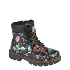 Girl's Cipriata C718 Sonia 6 Eyelet Lace Up Floral Ankle Boots - Black Floral