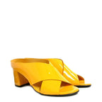 Women's EYE Cross Over Block Heel Leather Mule Sandals L 47 - Mustard Patent