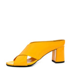 Women's EYE Cross Over Block Heel Leather Mule Sandals L 47 - Mustard Patent