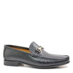 Men's VITELO Snaffle Trimmed Leather Loafer Shoes M 62 - Black Ostrich