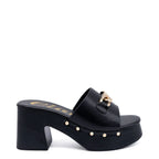 Women's CIARA Freya Mid Block Heel Clog Mule Sandals - Black