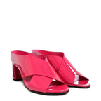 Women's EYE Cross Over Block Heel Leather Mule Sandals L 47 - Fuschia Patent
